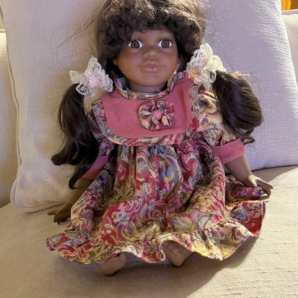 Floral Dress Doll with Brown Hair